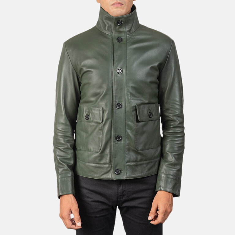 Mens Columbus Green Leather Bomber Jacket5775-5-1568464020566